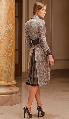 Grey/Silver coat with pleated silk organza detail